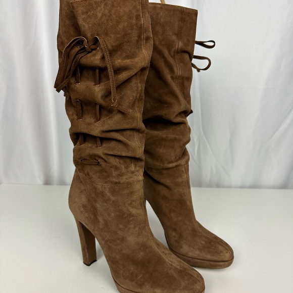 New Moschino Boho Brown Suede Leather Heeled Boots Size 7.5 - Picture 4 of 10